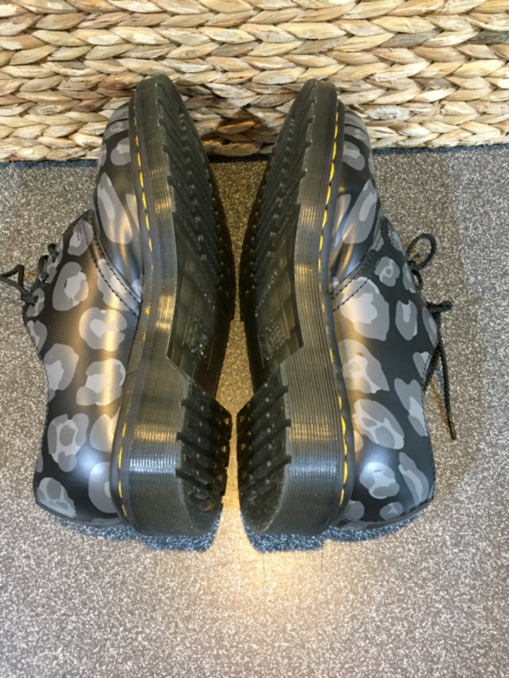 Dr. Martens Black and Gray Leopard Print 3-Eye Oxford Shoes - Picture 10 of 13